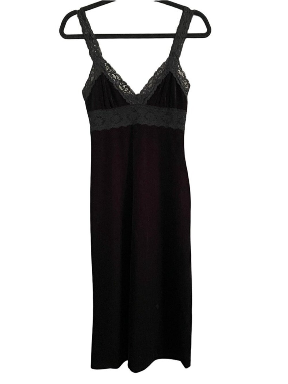 Vintage Betsey Johnson Black Velvet Lace Trim Slip Midi Dress - Small ๐บ๐ธ - Picture 9 of 10